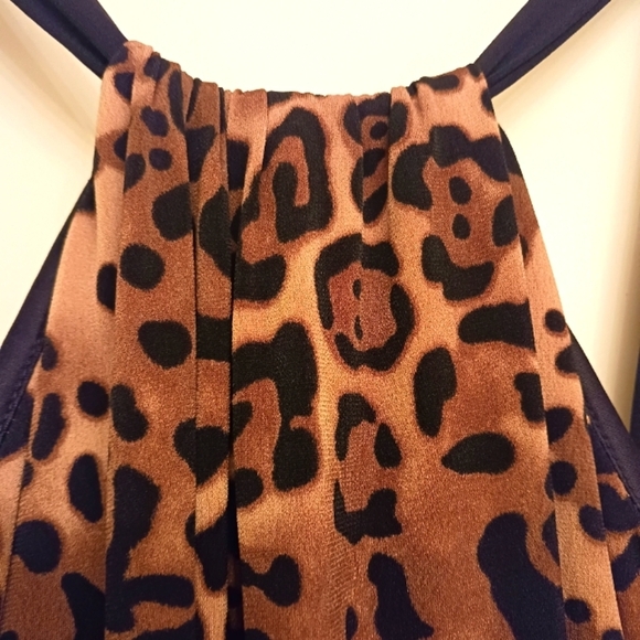 Leapard Print Silky Sleeveless Halter Dress - Picture 2 of 12